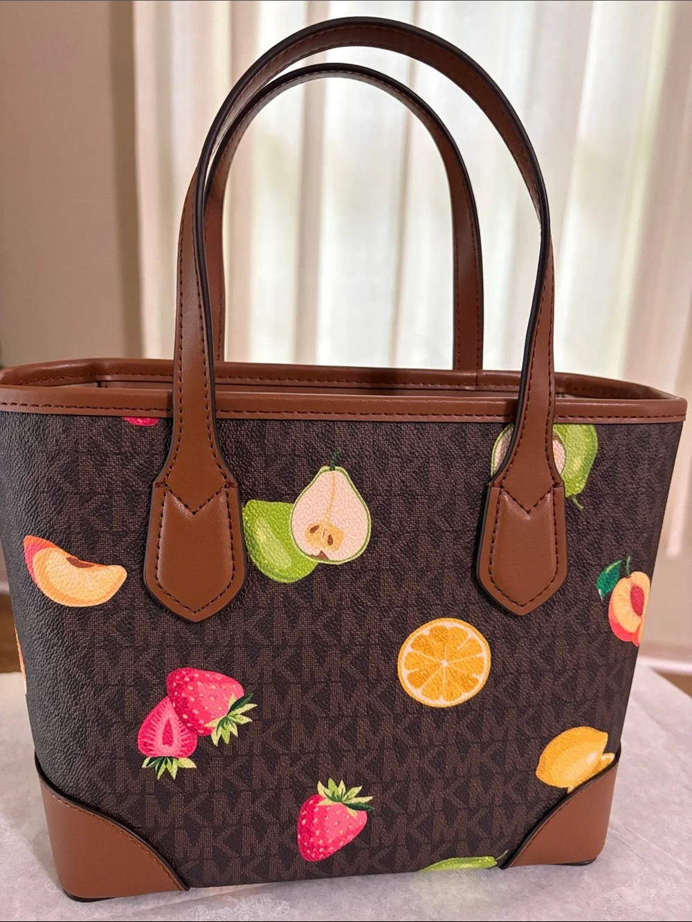 Michael Kors Eva XS Convertible Top Zip Tote Crossbody Handbag Fruit Print